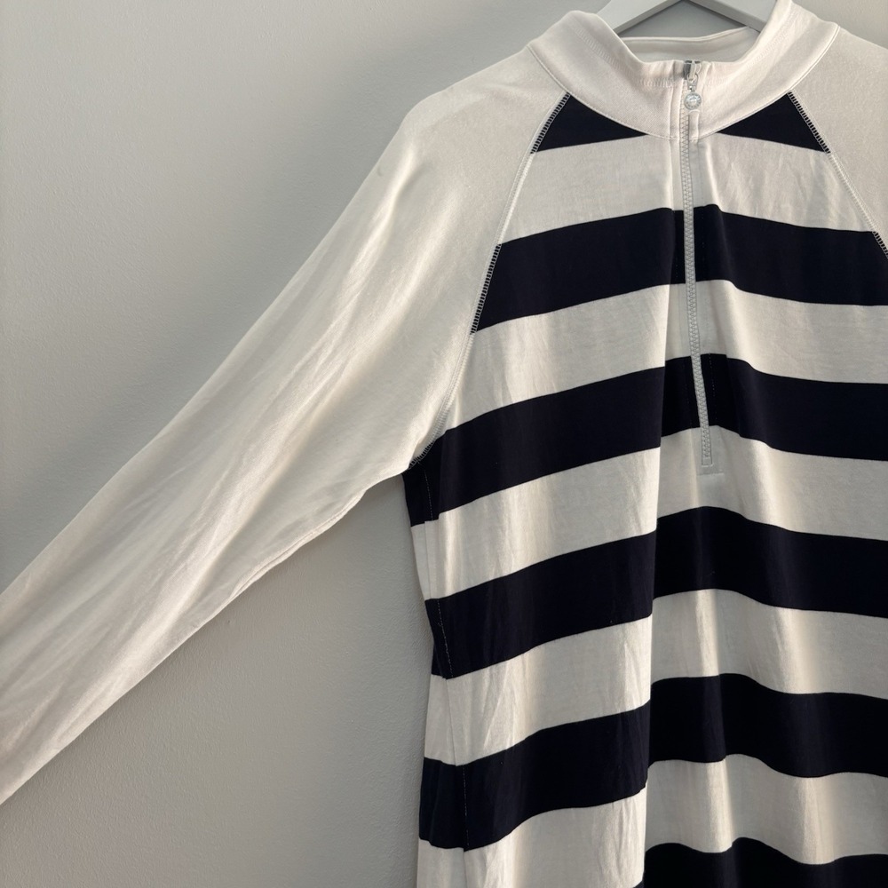 Tommy Bahama Dress Womens XL Blue Thera Stripe 1/4 Zip Long Sleeve Coastal Chic - Picture 3 of 12